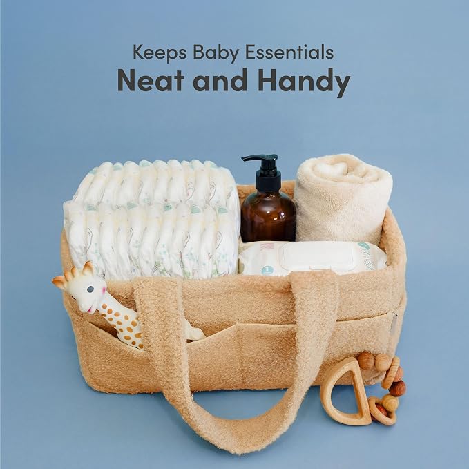 PUTSKA Baby Diaper Caddy Organizer, Nursery Basket, Brown Fleece
