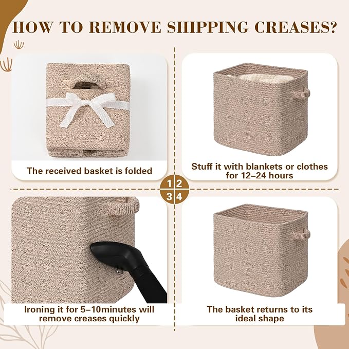 15×13 Inch Storage Cubes, 3 Pack Cube Storage Bins for Organizing, Cotton Rope Woven Baskets for Shelves, Bathroom, Kids Room, Closets, Baby Nursery