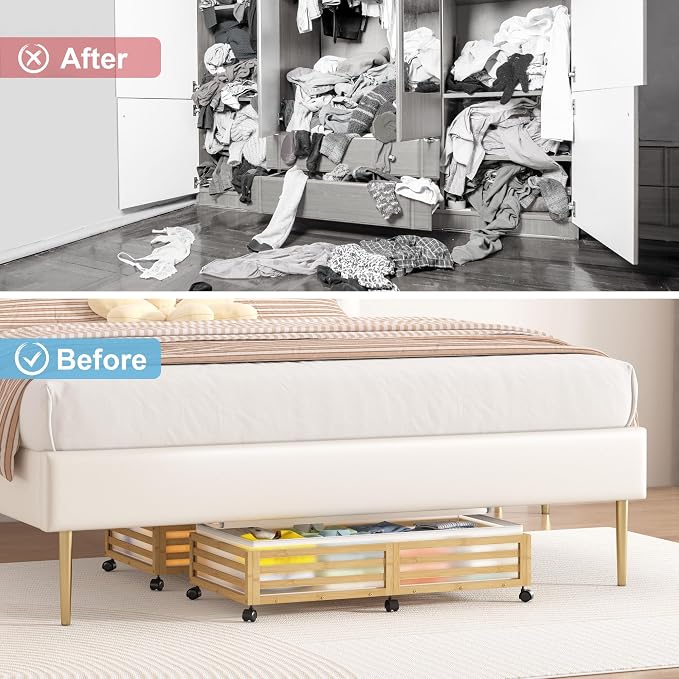 Under Bed Storage with Wheels, 2 Pack Bamboo Drawers for Shoes and Clothes | Fitted dustproof bags, stackable design, smooth pullout access for bedding, blankets, toys and seasonal essentials