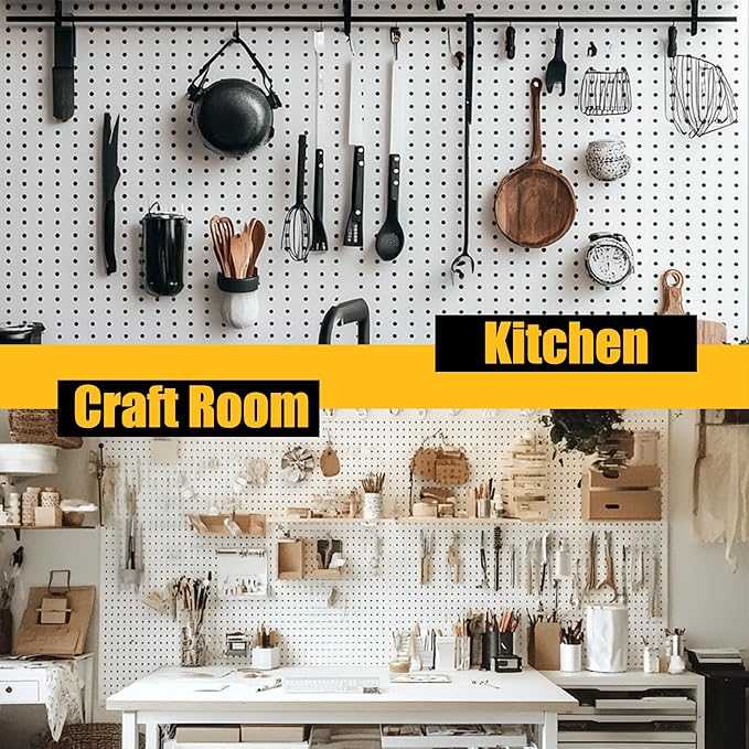 Spampur Peg Board, 8 Pack Metal Pegboard Panels with 50 Hooks | White Pegboards Wall Organizer, Peg Board for Walls Home, Garage Tool Storage, Desk Office Organization, Craft Room