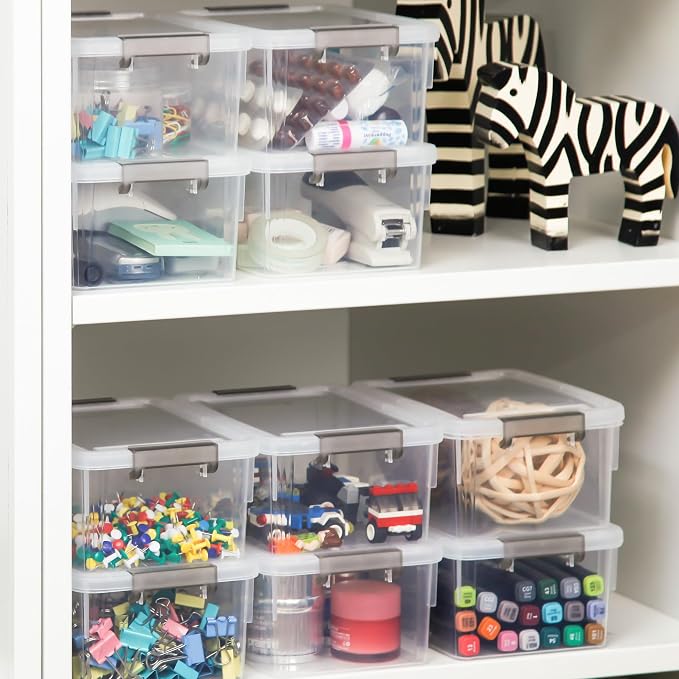 Small Storage Bins with Lids 3.2 QT Plastic Storage Containers for Organizing Stackable Clear Storage Boxes,Clear White(6 Packs)