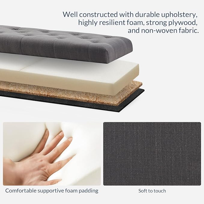 BELLEZE Storage Ottoman, Tufted Ottoman with Close Hinge, Foot Rest for Living Room (Dark Gray, 47 inch)