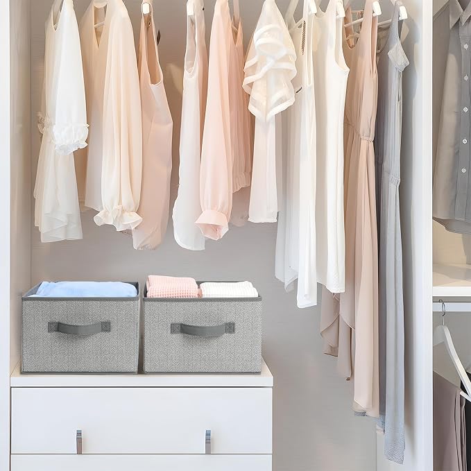 11 inch Storage Baskets, Woven Fabric Bins, Storage Cubes with Reinforced Handles, Organizer Bins for Closet Shelves, Foldable, for Clothes (Gray, 2PCS/11*11*7.8inch)