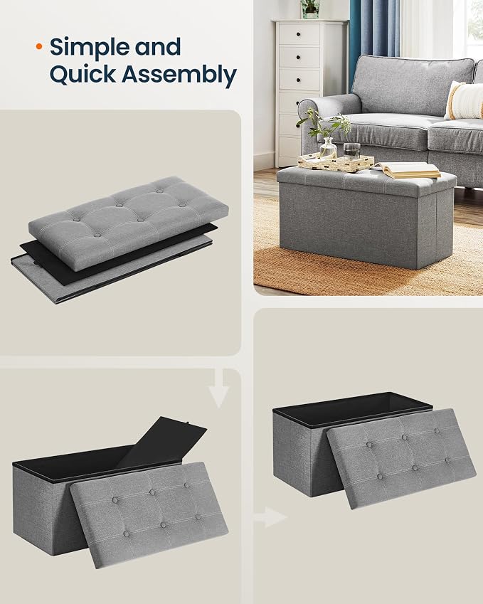 SONGMICS Home Storage Ottoman, 21 Gallons End of Bed Bench, 15.2 x 30.2 x 15.2 Inches, for Bedroom, Entryway, Living Room, Light Gray