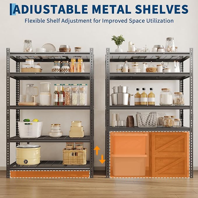 Heavy Duty Metal Storage Shelves - 5-Tier Adjustable Shelving Unit with 2500 LBS Load Capacity for Garage, Pantry, Basement, Bathroom, Laundry Room Organizer, 36" Long x 16" Wide x 72" High