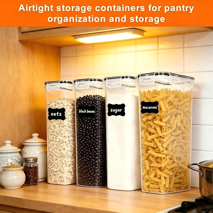 4pk 2.8L Airtight Containers, Clear Stackable Dry Food Storage | 4pk 2.8L airtight canisters with sealed lids block moisture. Sturdy plastic, stackable for kitchen pantry dry food