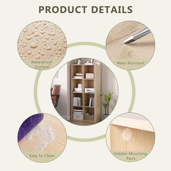 VDNEND Wooden Storage Organizer with Closed Back Panel, 11in Cube Shelf Opening, Bookshelf, Display Shelf,Closet Cabinet for Home and Office (White Oak, 8-Cube 47.8L*9.45W*24.09H)