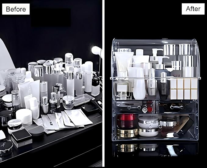 Clear Large Acrylic Makeup Organizer With Lid Cosmetic Storage Drawers Portable Makeup Organizers Dustproof And Waterproof Box For Women (14in)