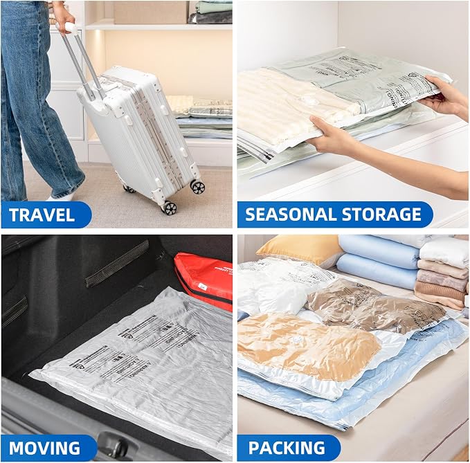 TAILI 8 Pack Vacuum Storage Bags, Jumbo Size (31×40 inch), Cream | Vacuum Seal Bags for Clothing, Extra Large Space Saver for Bulky Beddings, Comforters, Blankets, Pillows, Reusable