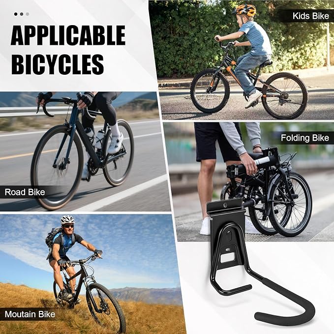 Slatwall Bike Hooks, Heavy Duty Bicycle Hangr with PVC Coating, Wall Mount Vertical Bicycle Storage Rack - 4 Pack