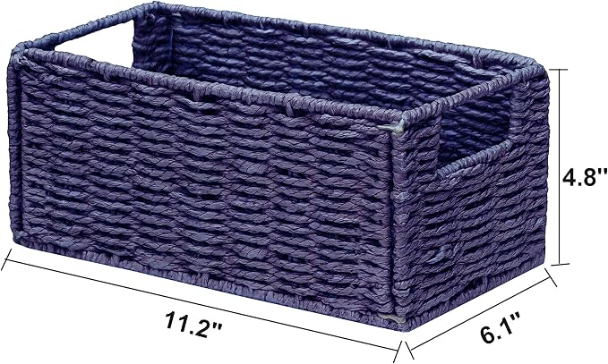 Vagusicc Wicker Storage Basket, Set of 2 Hand-Woven Paper Rope Wicker Basket, Small Storage Baskets for Organizing Toilet Paper, Foldable Small Cube Organizer Bins for Shelves (Purple)