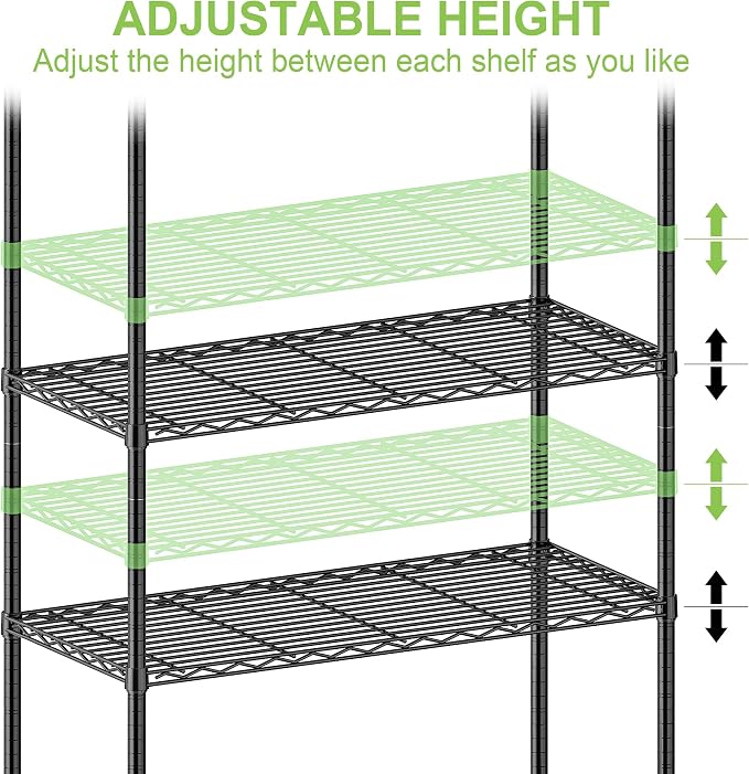 5 Tier Wire Metal Shelving Rack Garage Storage Rolling Shelves with Wheels | Heavy Duty Adjustable Industrial Shelve Steel Sturdy Utility Shelving for Kitchen Garage Pantry Bathroom Laundry