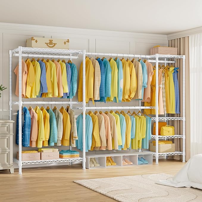 SEMHOR E01 Expandable Heavy Duty Clothes Rack, Free Standing Closet System | Adjustable Closet Organizers and Storage, Portable Garment & Clothing Racks for Hanging Clothes, 800LBS Max Load, White