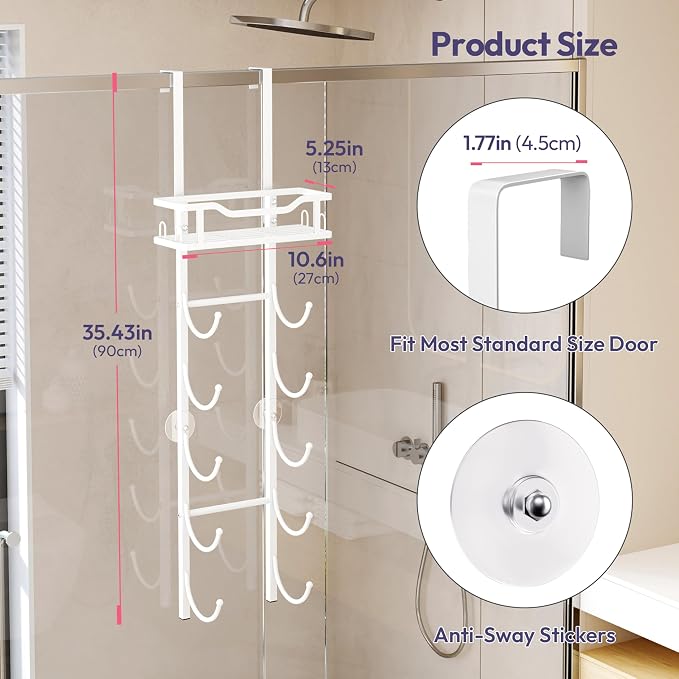 SWTYMIKI Over the Door Towel Rack - 6 Tier Towel Racks for Bathroom Wall Mounted, Towel Holder with Shelf, Hanging Rolled Towel Storage Organizer for Small Bathroom, Camper, RV, White