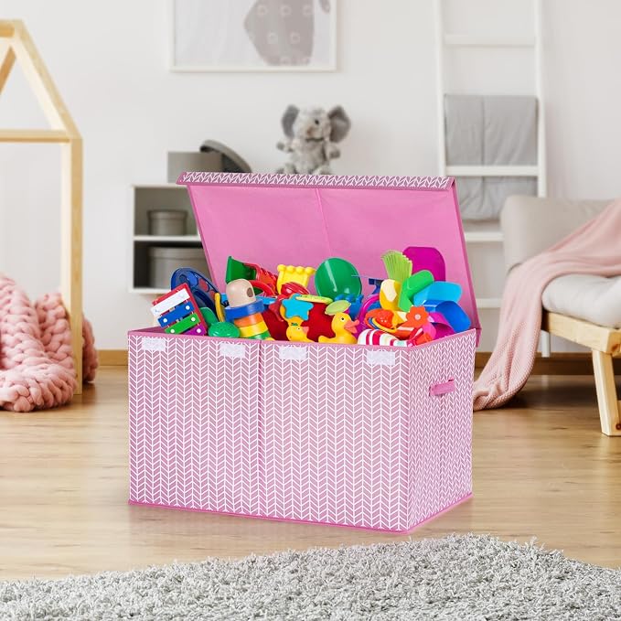 Mayniu Extra Large Toy Box Chest with Dividers, 120L Sturdy Toy Storage Organizer Bin Boxes Basket for Kids, Boys, Girls, Living Room, Nursery, Bedroom, Playroom (26"x17" x17", Pink)