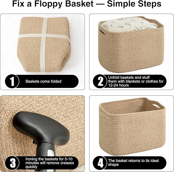 ICERZCZ Woven Cotton Rope Storage Baskets for Organizing & Shelves, Organization Bins for Dog Toys, Clothes, Books, Nursery Organizer, 15"x11"x9", Mixed Brown (4 Packs)