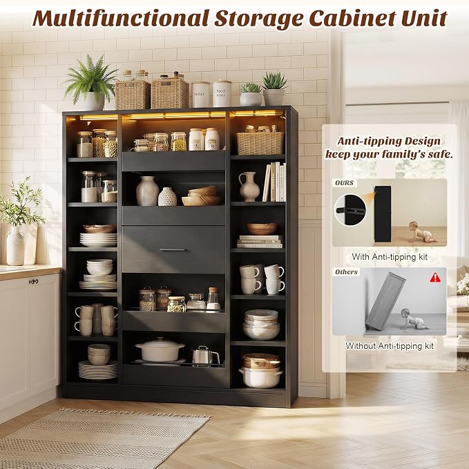 Besiost Shoe Cabinet with 12 Shelves & 5 Drawers, Wood Shoe Rack with Light | Holds Up to 30+ Pairs of Shoes, Vertical 40" W Shoe Storage Cabinet for Entryway, Hallway, Walk-In Closets, Black