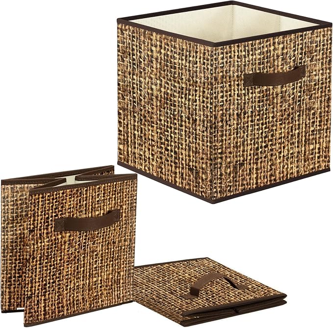 12x12 Cube Storage Bins - Fabric Cubby Bins with Dual Handles, Collapsible Storage Organizer for Shelf, Closet, Nursery, Set of 6 (PRINTING instead of Rattan Weaving)
