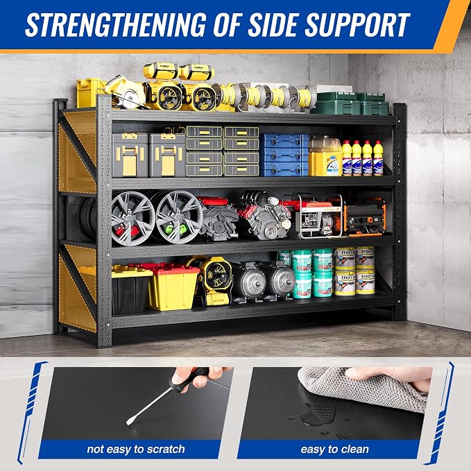 BYNSOE Heavy Duty Storage Shelving Unit 71''W, 4 Tier Adjustable Garage Shelving Rack, 5000 lbs Capacity Steel Storage Rack, Shelves for Garage, Basement, Warehouse71 W X 24" D X 69" H