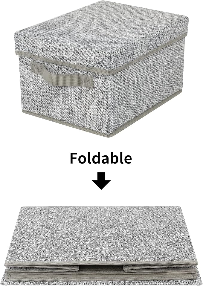 GRANNY SAYS Small Storage Bins with Lids, Fabric Storage Boxes, Shelf Baskets for Closet Organization, Stackable Clothes Storage Bins, Gray, Small, 3-Pack