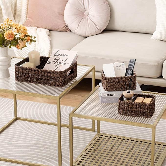 Granny Says Small Wicker Baskets For Shelves, Wicker Baskets For Storage | Small Woven Storage Baskets for Shelf, Rattan Basket For Organizing, Wicker Basket Set, 3-Pack Small Waterproof Baskets