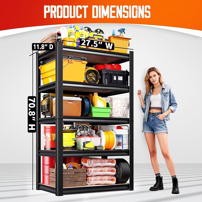 2-Pack 71"H-28"W-12"D Garage Shelving - 5 Tier Metal Storage Shelves | Adjustable Steel Rack Units, Industrial Utility Shelving for Pantry, Basement, Warehouse & Home Organization