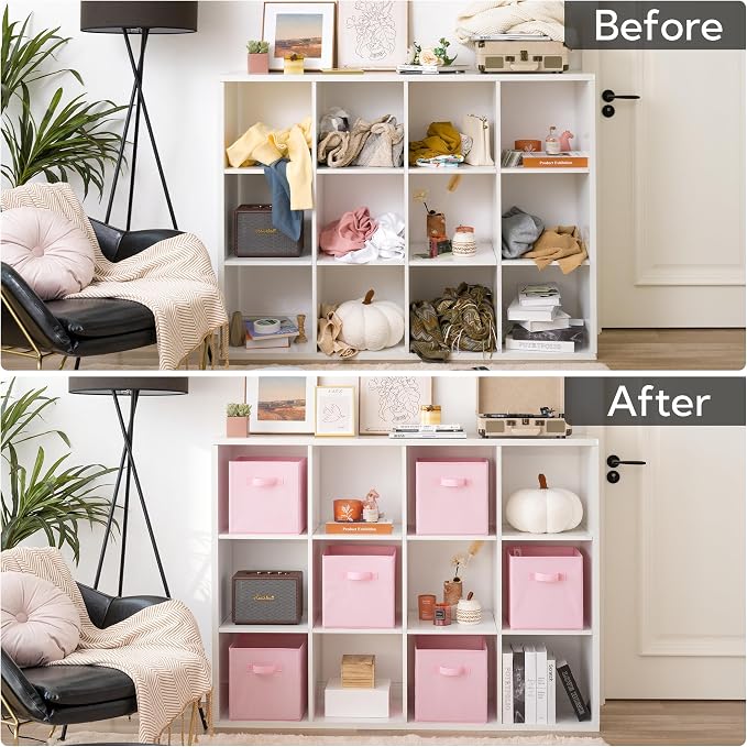 GRANNY SAYS Cube Storage Bins, 11 Inch 6 Pack Storage Cube Organizer, Foldable Fabric Storage Boxes with Handle, Decorative Clothing Storage Baskets for Shelves, Closet, Pink