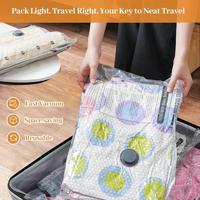 12 Pack Travel Vacuum Seal Bags for Clothing with Cordless Electric Pump, Space Saver Vacuum Storage Bag for Clothes, Carry-on Compression Packing Bag for Luggage Suitcase, Cruise Vacation Essentials