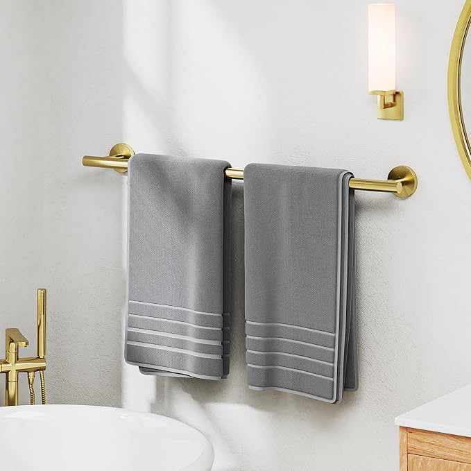 Luxbaro 24 Inch Brushed Gold Towel Bar, Thicken, Total Length 26-Inch | Towel Rack for Bathroom Wall, SUS304 Stainless Steel Towel Rod, Modern Home Decor