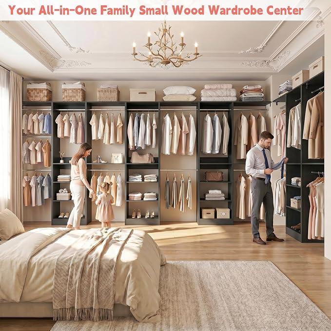 48" Small Closet System, Space-Saving Wall-Mounted Wardrobe Organizer, Mini Garment Rack for Narrow Spaces, Morning Outfit Prep Station & Nursery Dress-up Storage, Black