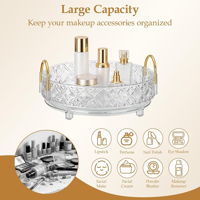360 Rotating Makeup Organizer for Vanity,Adjustable Perfume Organizer for Dresser, Multi-Function Spinning Cosmetics Skincare Storage for Bedroom, Dresser, Countertop, Clear