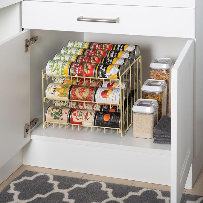 Kitchen Details 3 Tier Can Storage Organizer Rack in Gold
