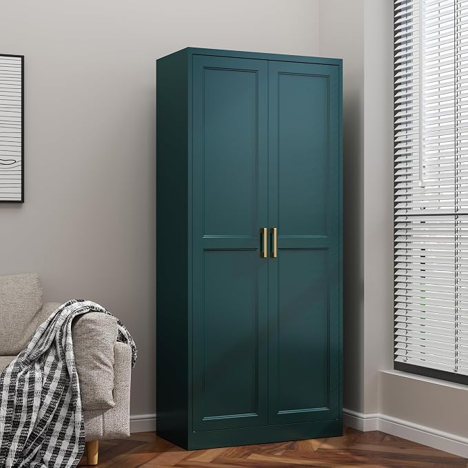 71" Tall Green Metal Storage Cabinet with Doors, Heavy Duty | Freestanding Steel Kitchen Pantry Cabinet, 4 Adjustable Shelves (180 Lbs Load), Tall Cabinets for Home, Laundry and Bathroom