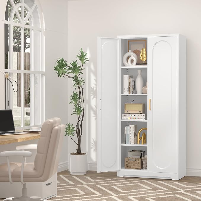 UNICOLY 71" Tall Storage Cabinet, Metal Kitchen Pantry Storage Cabinets | Pantry Cabinet with Doors and 4 Shelves,White Cabinets for Laundry Room, Living Room, Dinning Room, Assembly Required