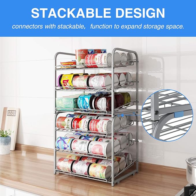 Can Rack Organizer,3 Tier Stackable Can Storage Dispenser,Sliver | Can Food Storage Rack|Holds 36 Cans|Space-Saving Pantry&Cabinet|Easy Access to Canned Goods-13.4"D x 16.6"W x 14.8"H