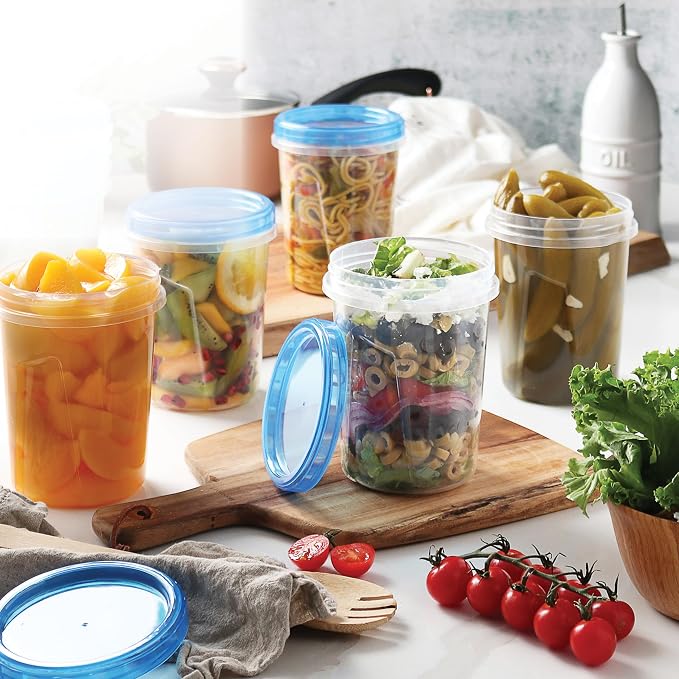 Tafura Freezer Containers, 6 Pack, 32 Oz, Leakproof BPA-Free Lids | Twist-top screw-on closures help prevent spills during storage, transport, and meal prep.