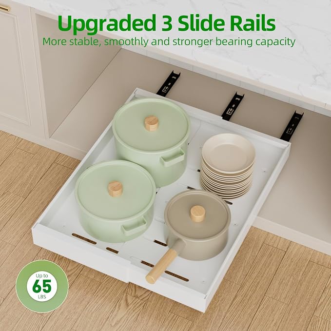 PAKETA 4 Pack Expandable Pull Out Cabinet Organizer,21" Deep | Pull Out Drawers for Cabinets with width from 9" to 14",Sliding Drawers for Cabinets with Upgrade 3 Slide Rails,hold 65 lbs