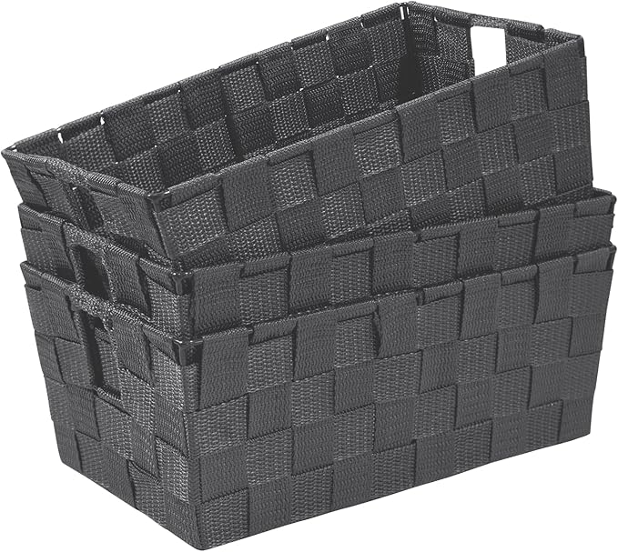 homyfort Woven Shelf Storage Tote Basket Bins Container, Storage Boxes Cube Organizer with Built-in Handles for Bedroom, Office, Closet, Clothes, Kids Room, Nursery 3pk(Grey)