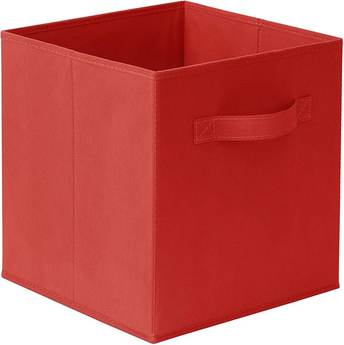 Casafield Set of 6 Collapsible Fabric Cube Storage Bins, Red - 11" Foldable Cloth Baskets for Shelves, Cubby Organizers & More
