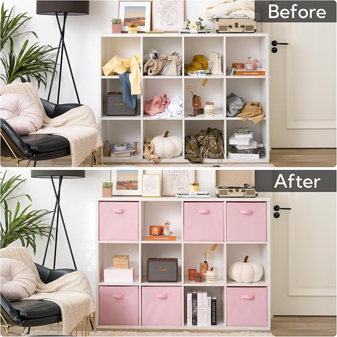 GRANNY SAYS Cube Storage, 13x13 Cube Storage Organizer Bins, Collapsible Storage Bins with Handle, Closet Storage Bins, Baskets for Shelves, Cubby Storage Organizer, Pink, 6-Pack