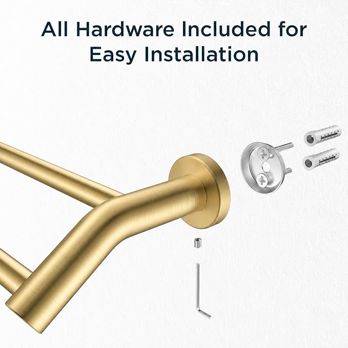 FORIOUS Double Towel Bar 24", Bathroom Towel Holder Rod Wall Mounted Gold | Heavy Duty Towel Racks for Bathroom Bedroom, Space Saving, Rustproof, Stainless Steel Towel Holder, Total Length 26 Inch