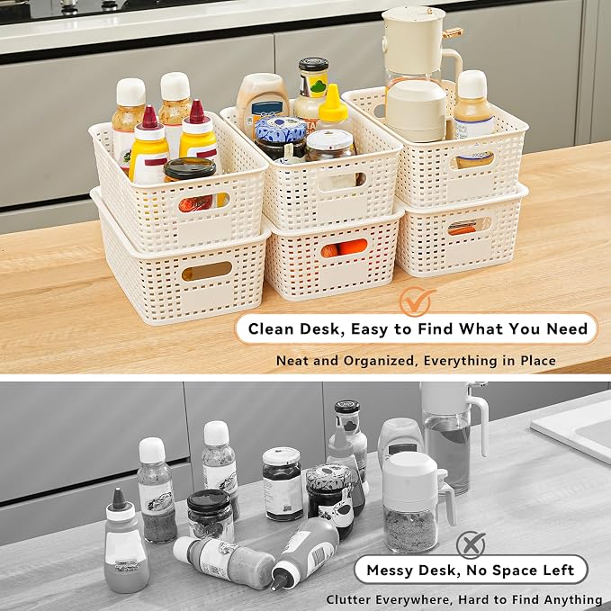 10 Pack Small Plastic Storage Bins with Lids, Stackable Plastic Storage Baskets for Organizing with Handles, Organizer Bins with Labels for Room, Craft, Containers for Pantry Organizers and Storage