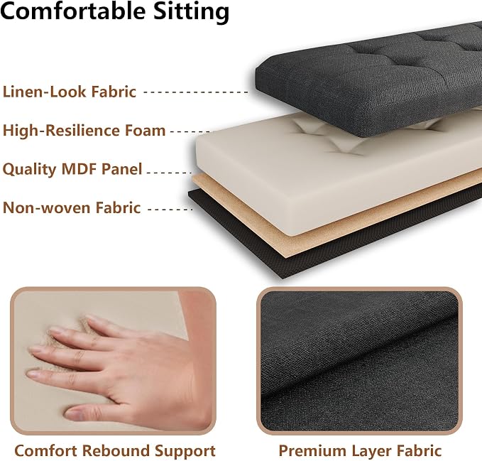 31.5 Inch Foldable Storage Ottoman Bench for Bedroom, Dark Gray | Foldable Footstool, Multi-Functional Foot Rest, End of Bed Bench, Large Hidden Storage Space, Storage Chest For Living Room
