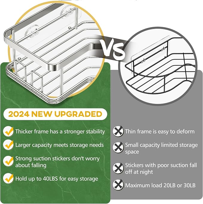 MAXIFFE 3 Pack X-Large Corner Shower Caddy with Soap Holder, Large Capacity Sturdy Easy Install No Drilling Stainless Steel Hold 40 LB Shower Organizer Shelves Rack for Family Renters Bathroom, Silver
