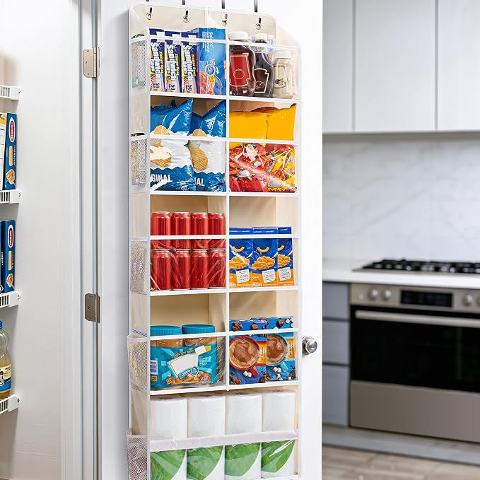JARLINK Over the Door Organizer, Extra Large Storage for Bedroom, Beige | Anti-Tilt 100 lb Load Capacity, Hanging Door Organizer with 5 10 Mesh Pockets, Behind Door Storage for Bathroom, Nursery