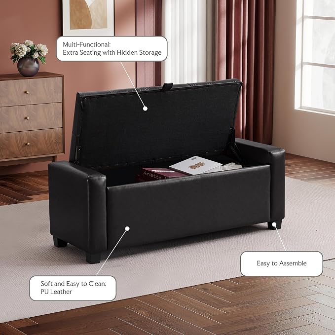 GRAINELL 42.13” Storage Ottoman Bench, Upholstered Tufted Bedroom Bench | End of Bed Storage Bench for Living Room & Entryway, 350 lb Capacity