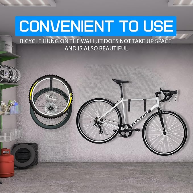 2 Pack Bike Wheel Rack Garage Wall Mount Carbon Steel Storage Hooks Heavy | Spare bike wheel hangers garage wall mount, indoor vertical holder, double wheel tire rack, carbon steel easy to install