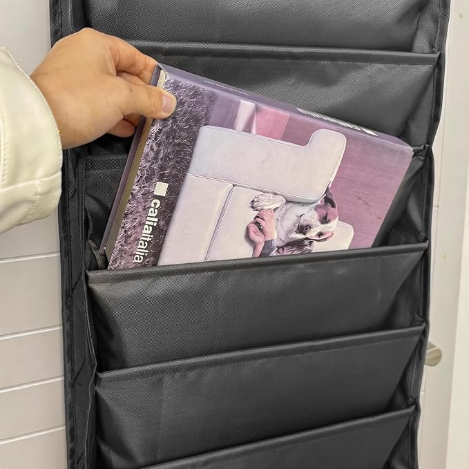 Over Door Hanging File Organizer, 10 Extra Large Pockets (Grey) | Wall file organizer, 10 extra large pockets, heavy-duty fabric. Hanging folders for mail, magazines.13.78"W × 51.18"H