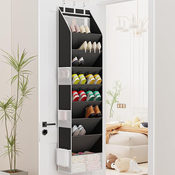 Shoe Organizer, Over the Door Shoe Organizer for Closet, Hanging Closet Shoe Storage with Large Deep Pockets, Holds Sneakers, Sandals, Boots, Fits 16–24 Pairs, Black