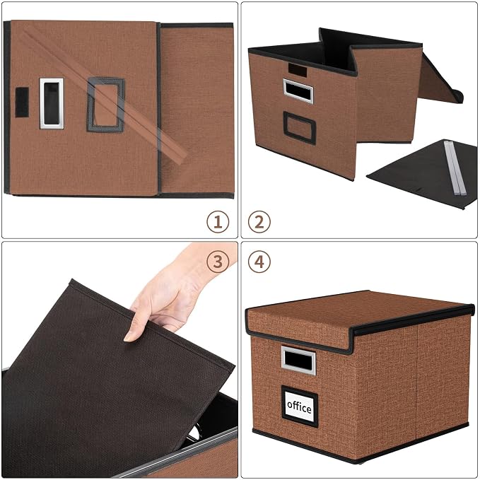 Upgrade Portable File Organizer Box with Lid,Large Linen Hanging Office Document Storage Box with Lid,Collapsible Filing&Storage Box for Office/Decor/Home-14.9x12.7x10.8in,1pk-without folders | File Box with Plastic Slides for Document Storage, Filing ...